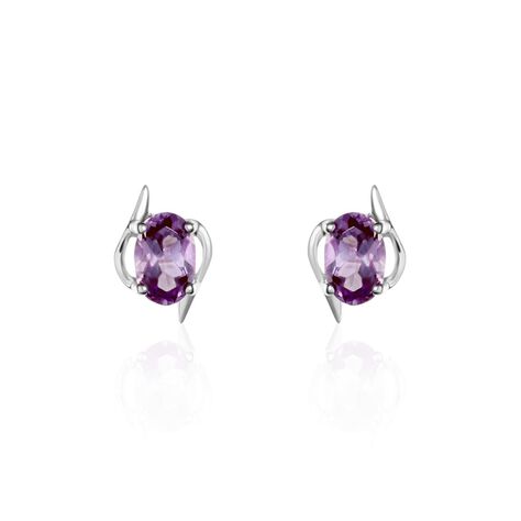 Boucles D'oreilles Puces Vrille Ovale Or Blanc Amethyste - Clous d'oreilles Femme | Marc Orian