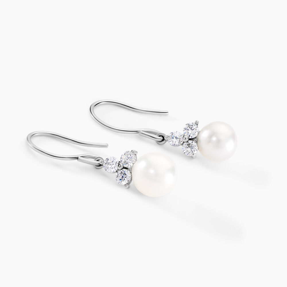 Boucles D'oreilles Pendantes Taissia Or Blanc Perle Culture Et Oxyde - Pendantes Femme | Marc Orian