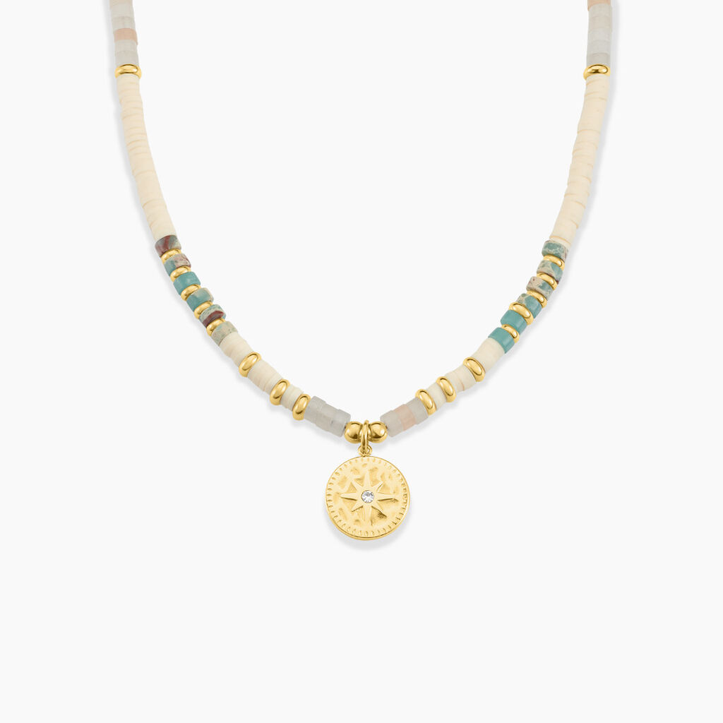 Collier Athena Acier Dor&eacute; Turquoise Aventurine - Colliers avec pierres Femme | Marc Orian