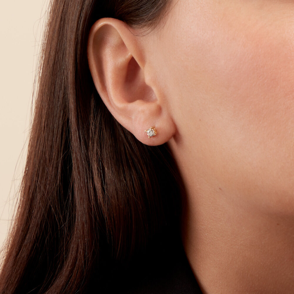 Boucles D'oreilles Puces Diamotion Or Jaune Diamant -  Femme | Marc Orian