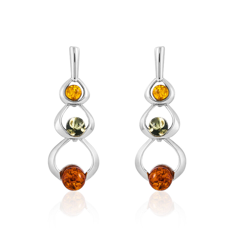 Boucles D'oreilles Pendantes Agneta Argent Blanc Ambre - Pendantes Femme | Marc Orian