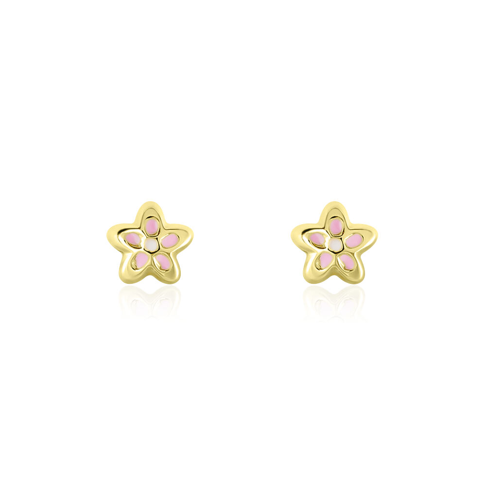 Boucles D'oreilles Puces Fleur Email Or Jaune - Puces Enfant | Marc Orian