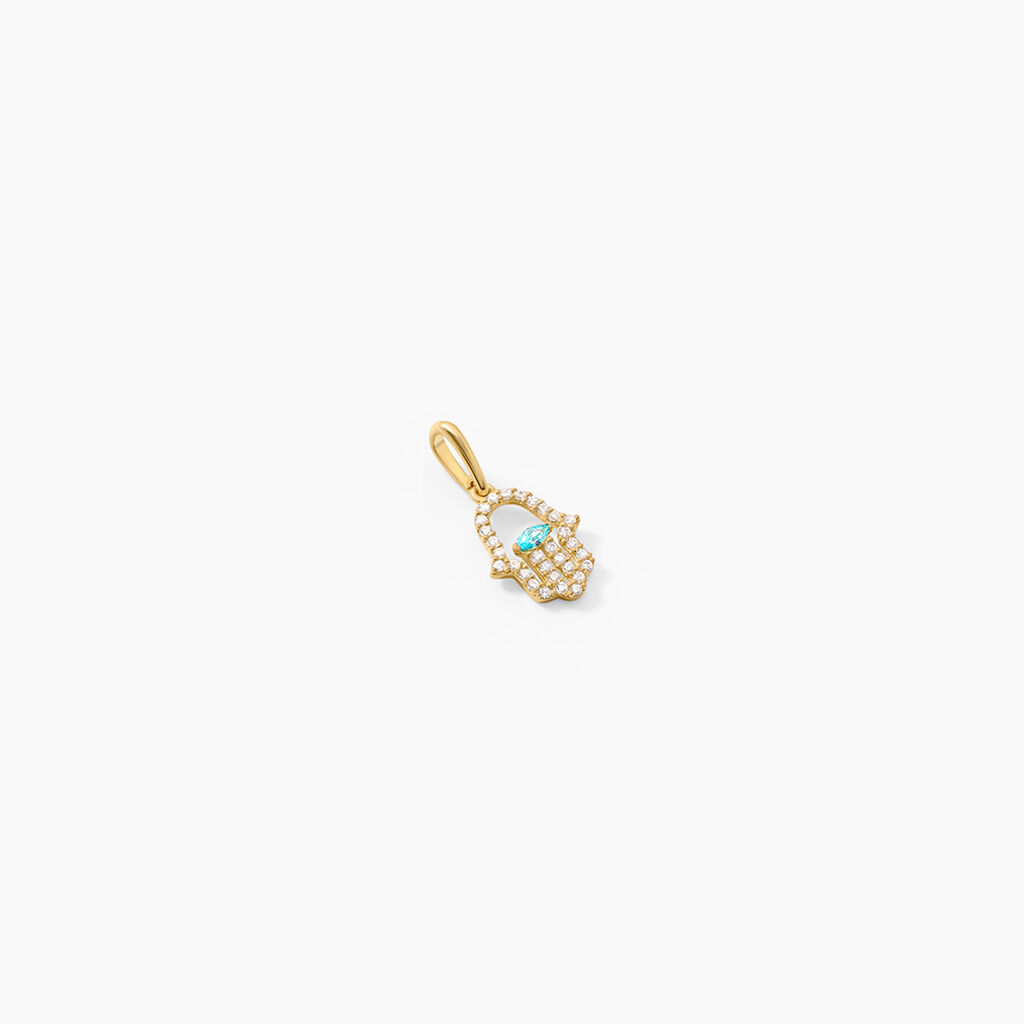 Pendentif Fatima Argent Dor&eacute; A L'Or 750/1000 Oxyde De Zirconium - Bijoux fantaisie Femme | Marc Orian