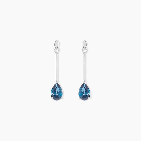 Boucles D'oreilles Pendantes Goutte Or Blanc Topaze Bleu London - Pendantes Femme | Marc Orian