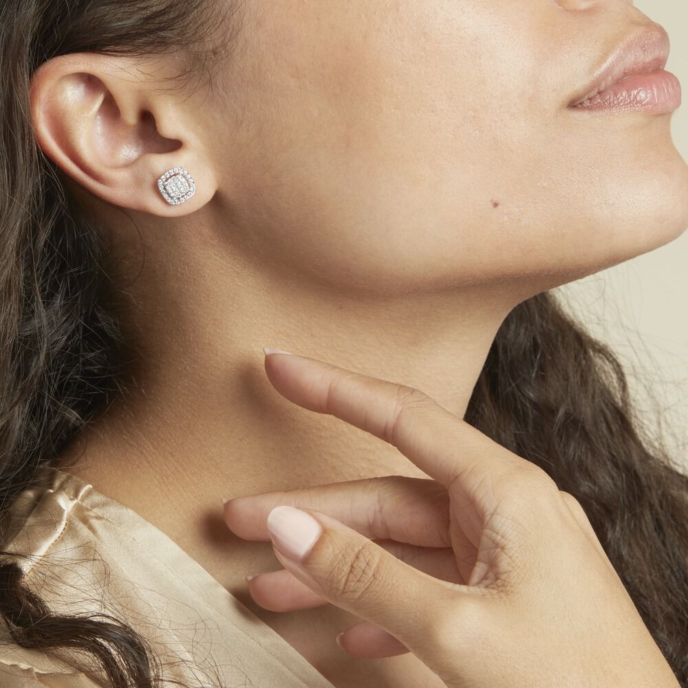 Boucles D'oreilles Puces Or Blanc Naveen Diamants Synthétiques - Puces Femme | Marc Orian