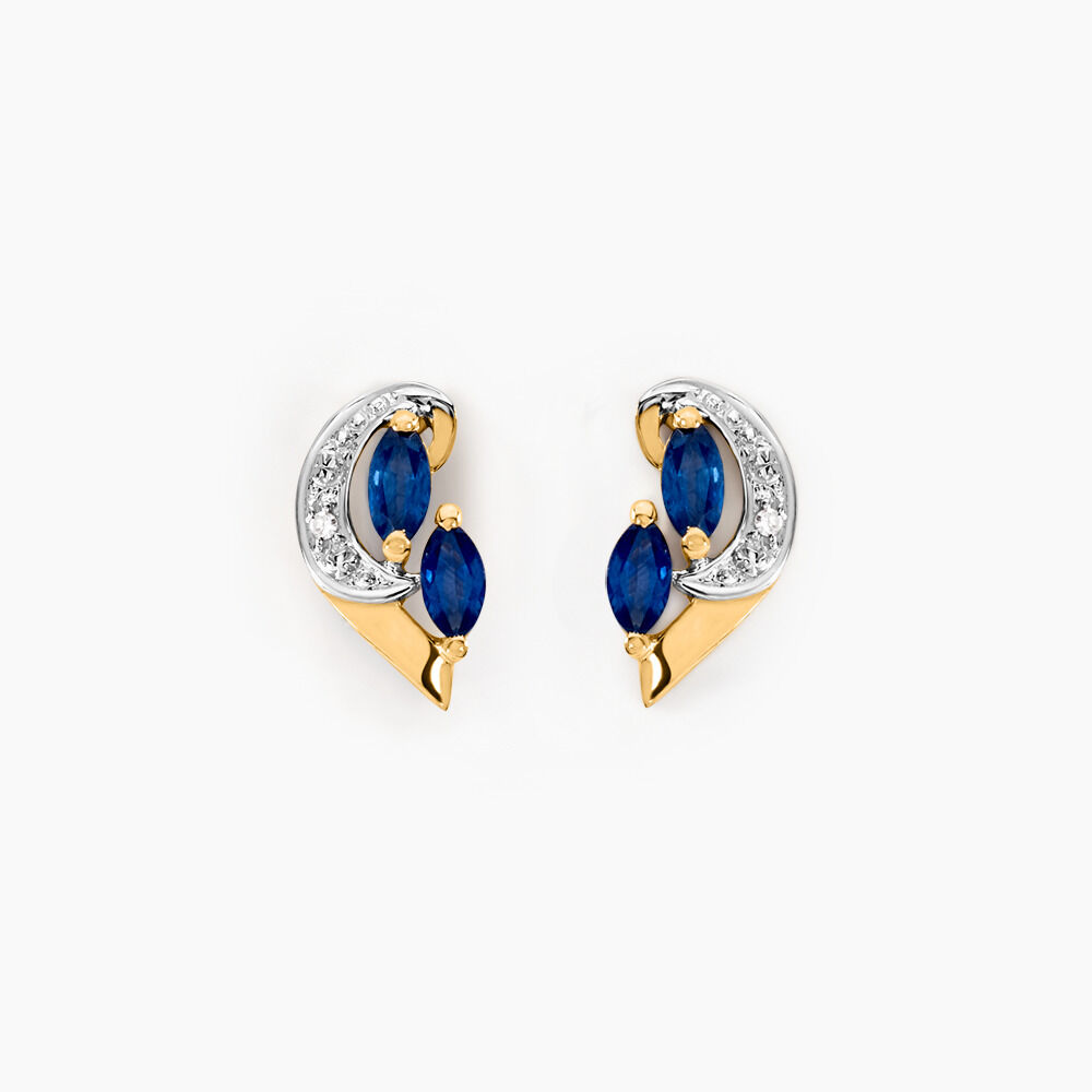 Boucles D'oreilles Puces Sakina Or Jaune Saphir Et Diamant Et Divers - Boucles d'oreilles mariage Femme | Marc Orian