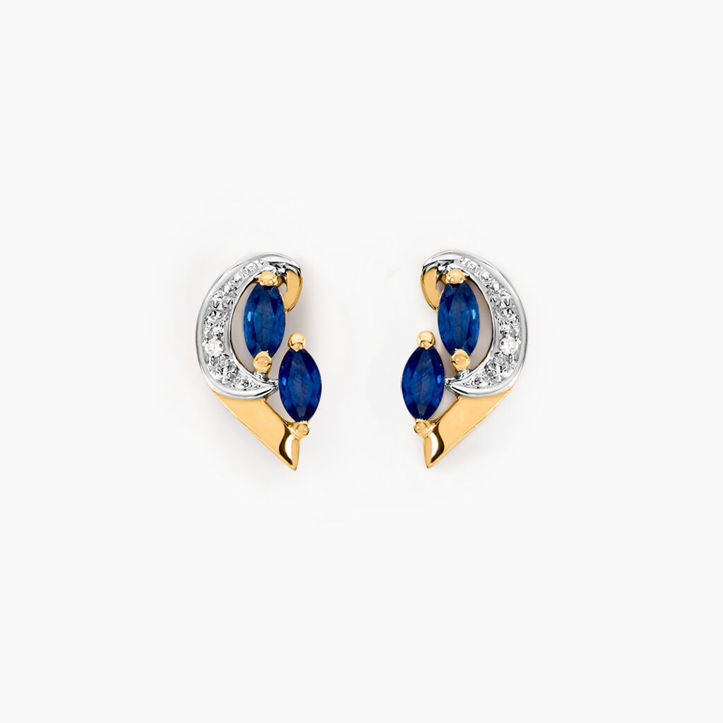 Boucles D'oreilles Puces Sakina Or Jaune Saphir Et Diamant Et Divers - Boucles d'oreilles mariage Femme | Marc Orian