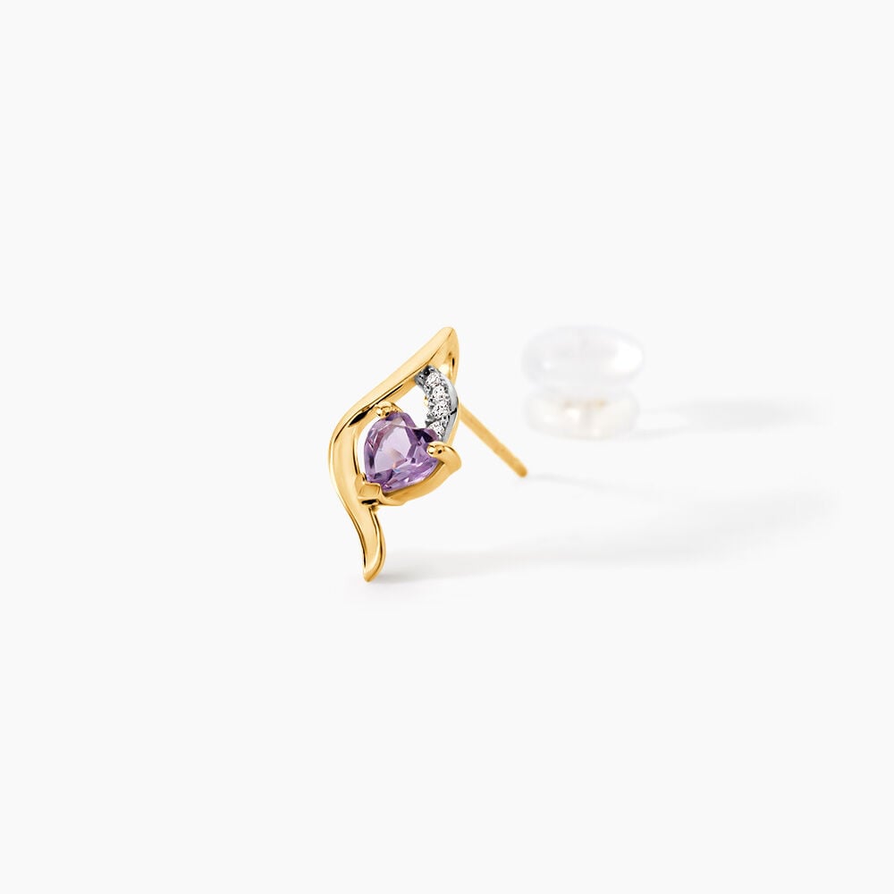 Boucles D'oreilles Puces Silucia Or Jaune Am&eacute;thyste Oxyde De Zirconium - Puces Femme | Marc Orian