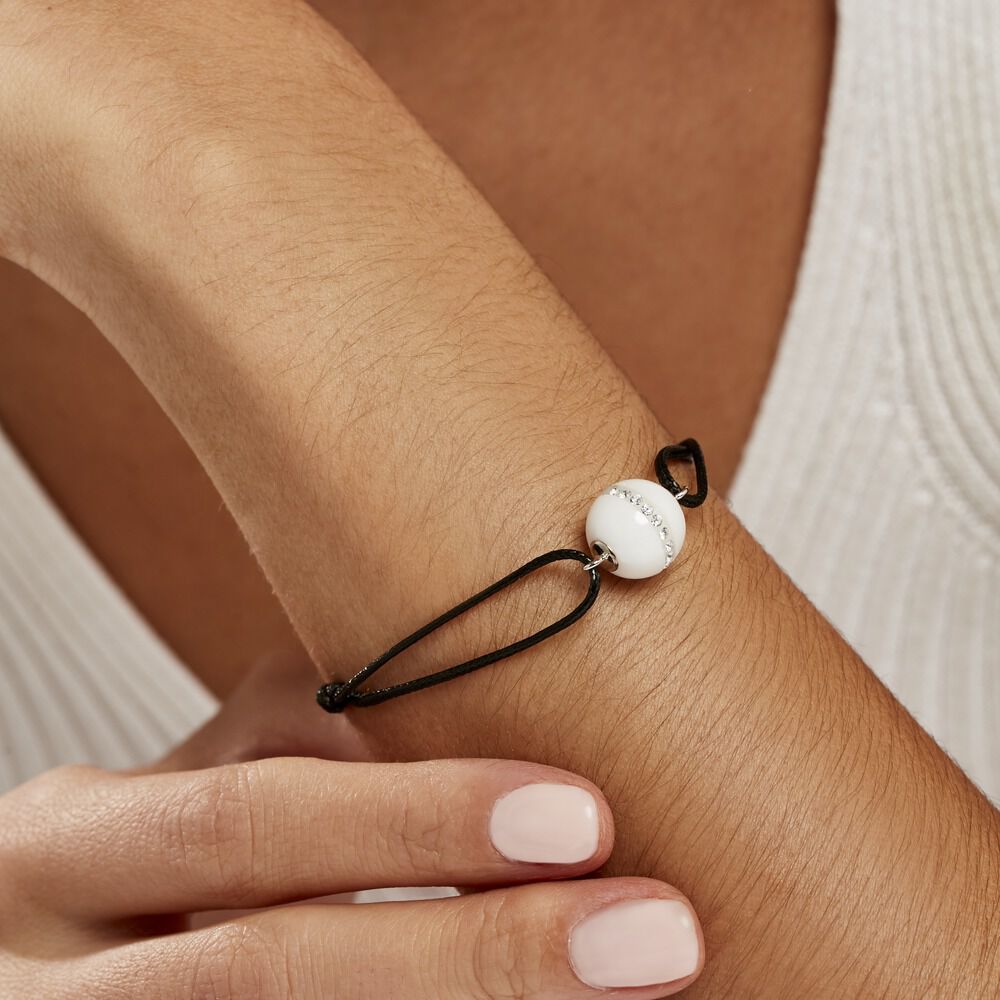 Bracelet Nina Cera Argent Blanc Céramique Et Strass - Bracelets cordons Femme | Marc Orian