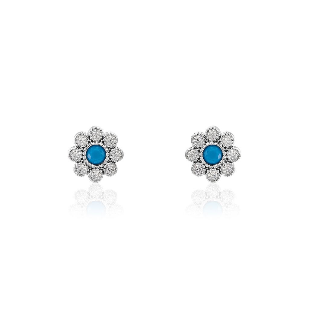 Boucles D'oreilles Puces Aurel Argent Blanc Turquoise Oxyde - Puces Femme | Marc Orian