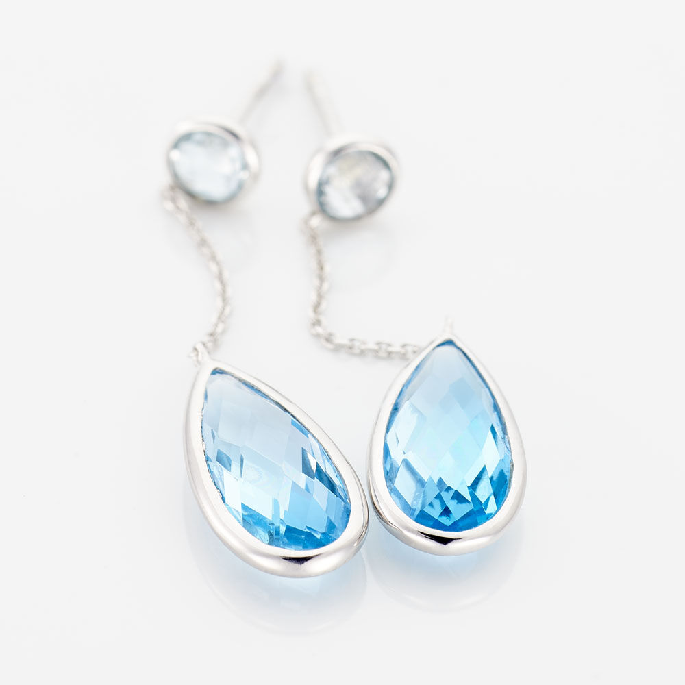 Boucles D'oreilles Pendantes Dennis Or Blanc Topaze - Pendantes Femme | Marc Orian