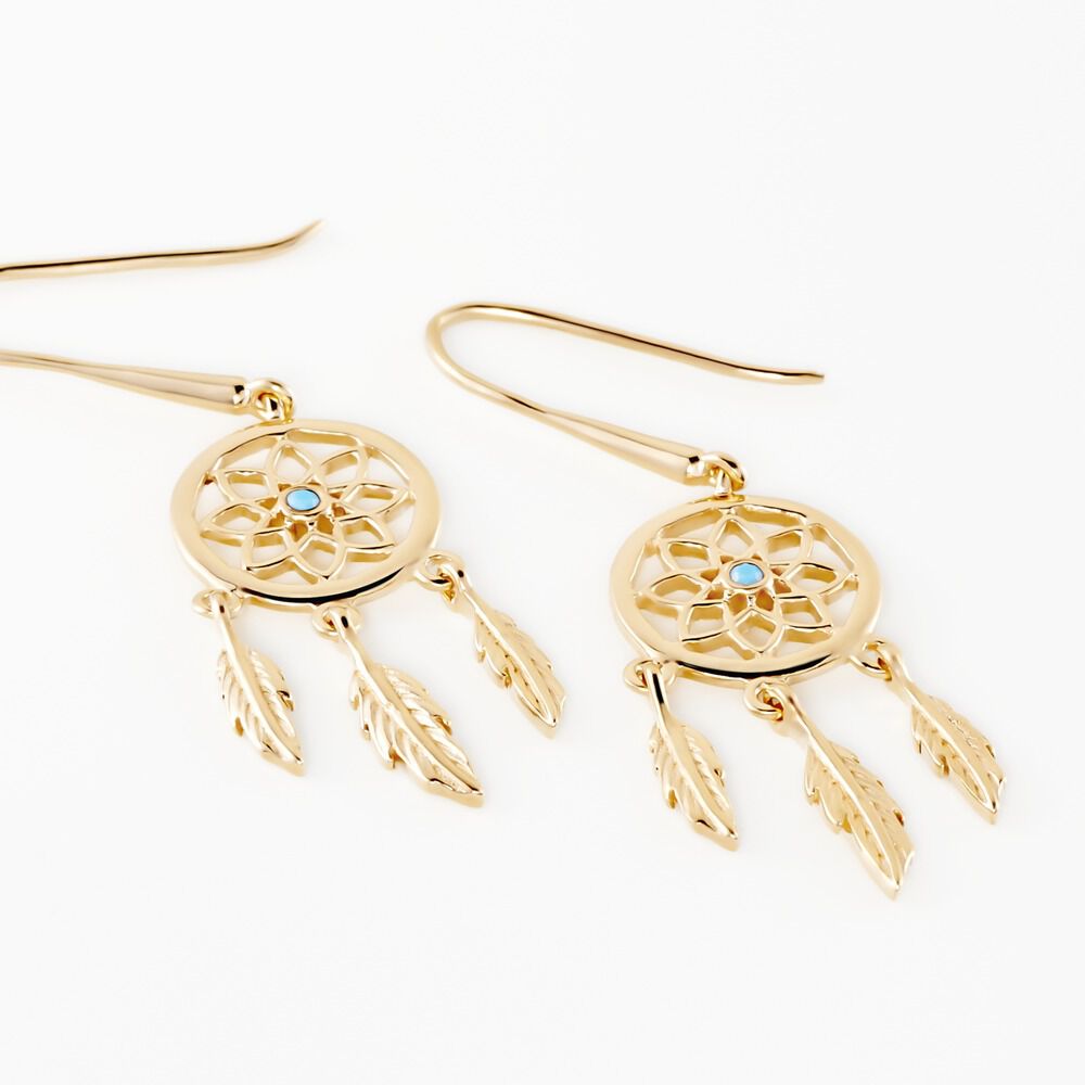 Boucles D'oreilles Plaqué Or Jaune Attrape Rêves Turquoises - Pendantes Femme | Marc Orian