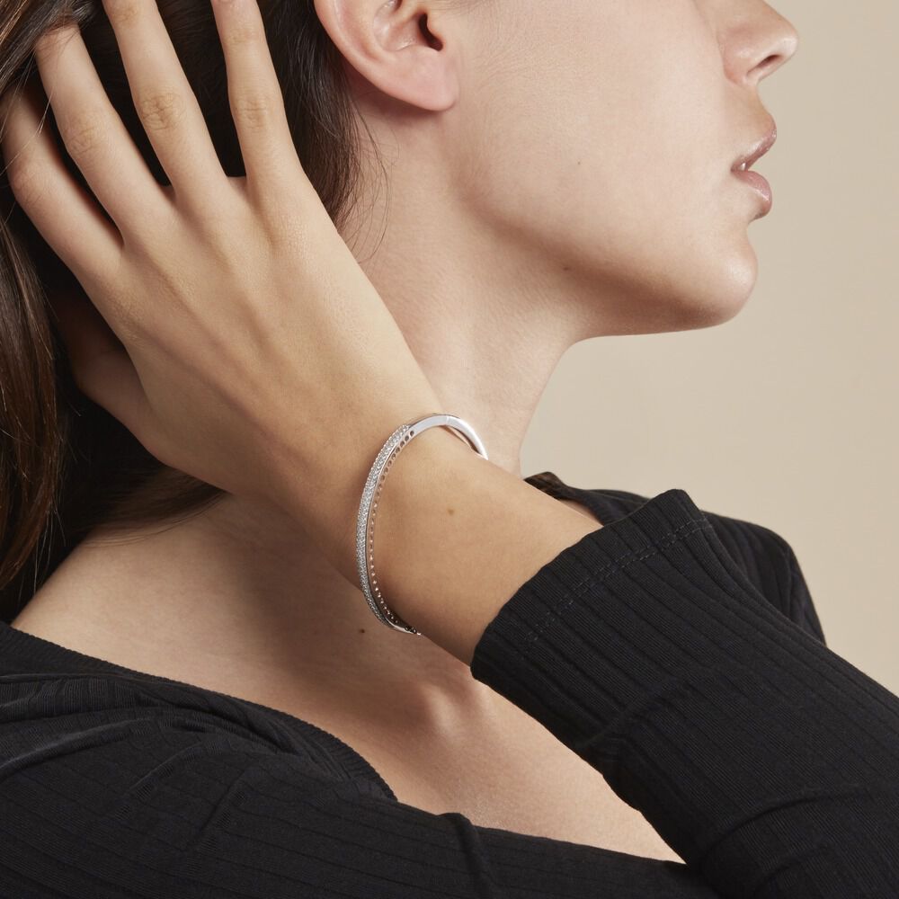 Bracelet Jonc Clélya Argent Blanc Oxyde De Zirconium - Bracelets joncs Femme | Marc Orian