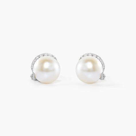 Boucles D'oreilles Puces Lucinda Or Blanc Perle De Culture Et Oxyde - Puces Femme | Marc Orian