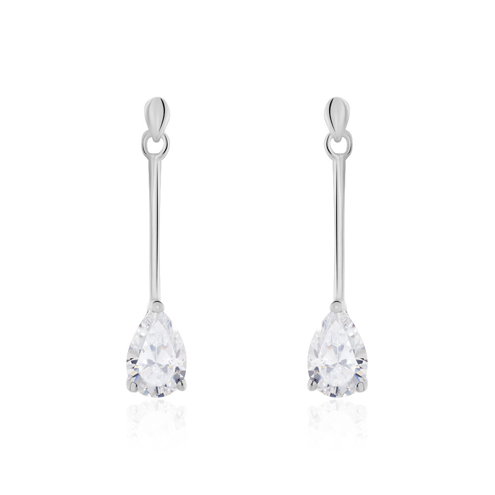 Boucles D'oreilles Pendantes Goutte Or Blanc Oxyde De Zirconium - Pendantes Femme | Marc Orian