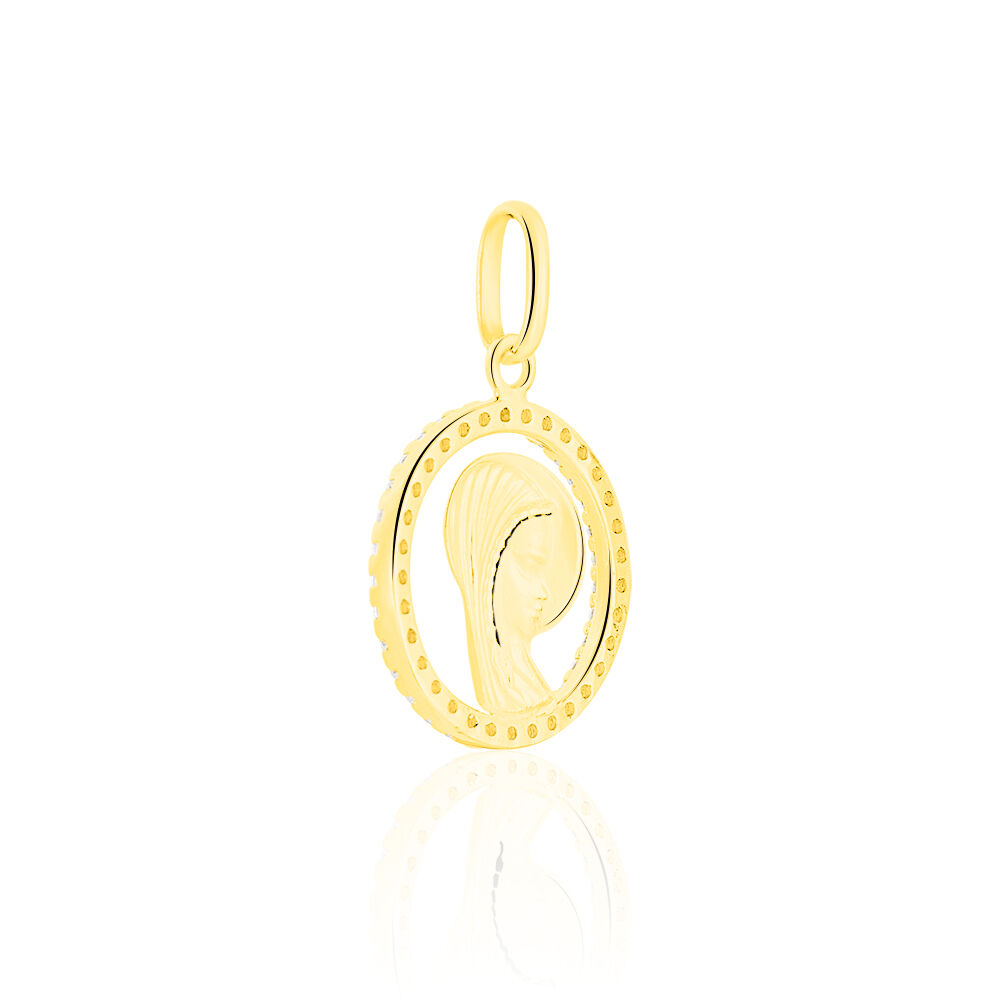 Pendentif Vierge Rond Diamante Or Jaune Oxyde De Zirconium - Médailles et médaillons Famille | Marc Orian