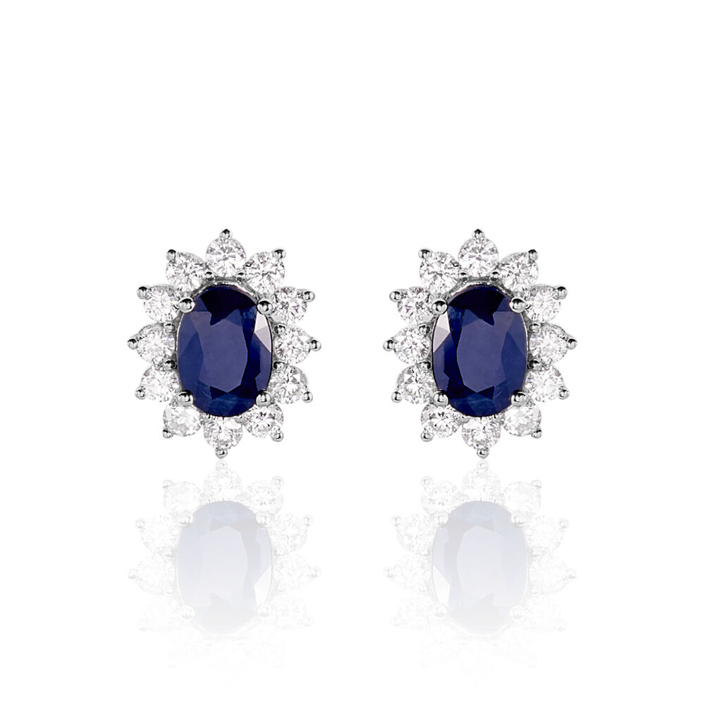 Boucles D'oreilles Or Blanc Saphir Diamants -  Femme | Marc Orian