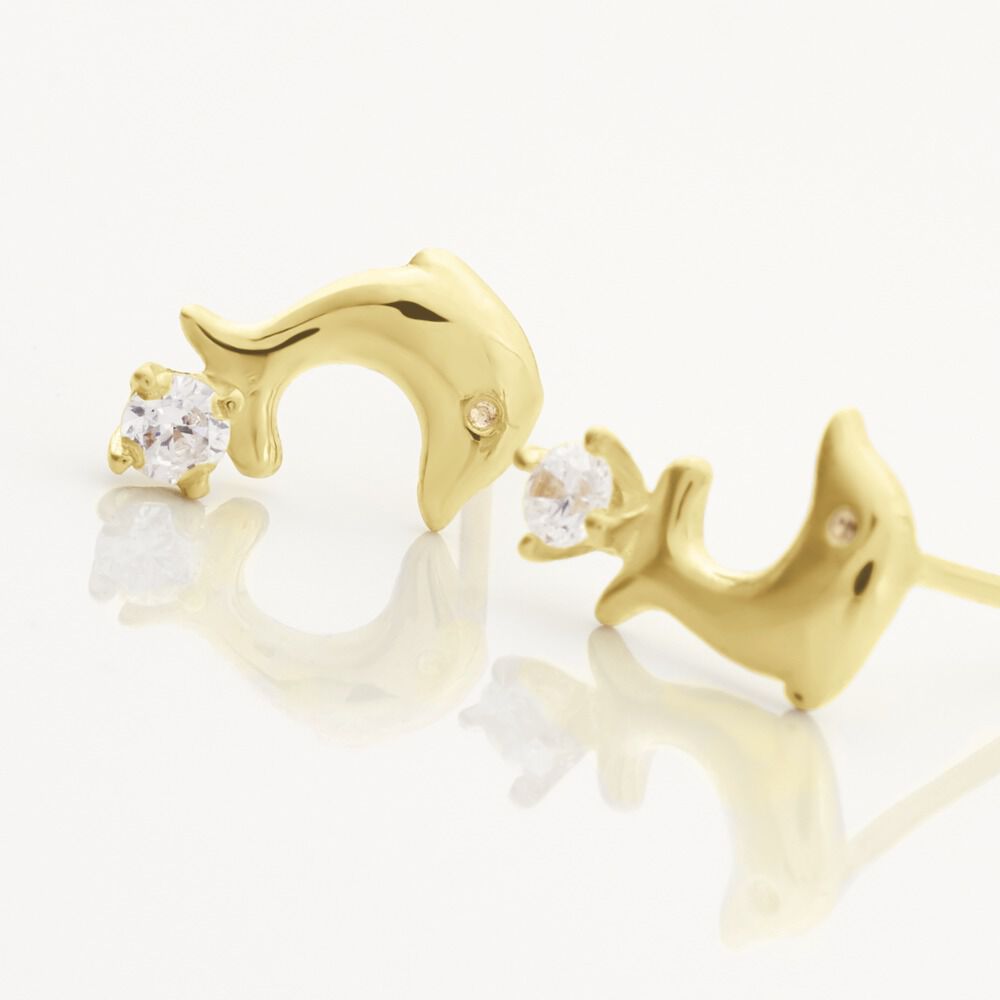 Boucles D'oreilles Puces Eleanor Dauphin Or Jaune Oxyde De Zirconium - Puces Enfant | Marc Orian