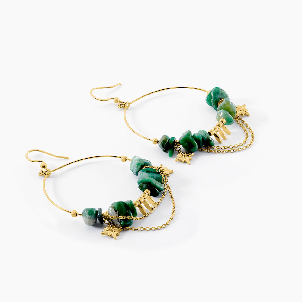 Boucles D'oreilles Pendantes Athena Acier Dor&eacute; Jaspe Africain - Pendantes Femme | Marc Orian