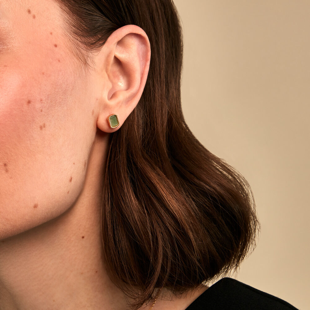 Boucles D'Oreilles Puces Memory Plaqu&eacute; Or Jaune Aventurine - Puces Femme | Marc Orian