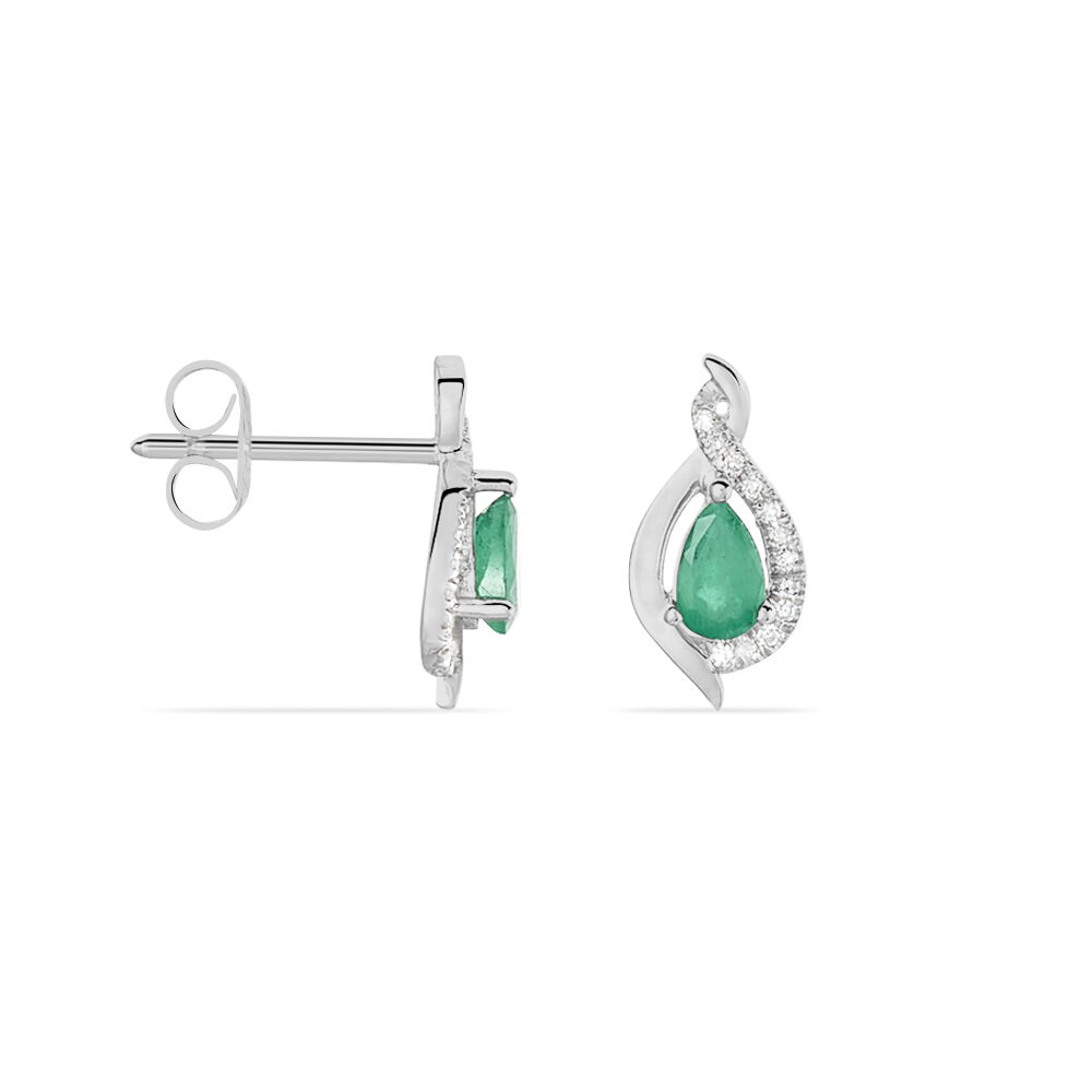 Boucles D'oreilles Puces Angelika Or Blanc Emeraude Et Diamant - Puces Femme | Marc Orian