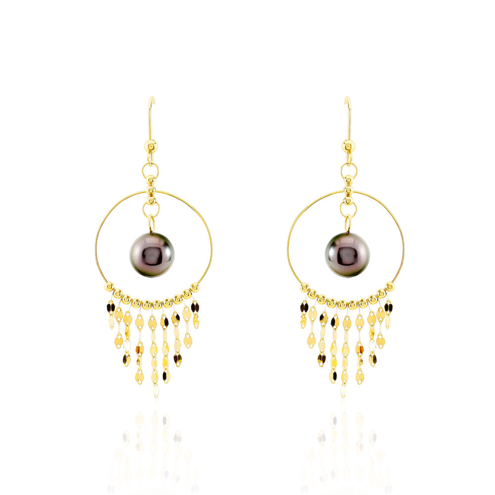 Boucles D'oreilles Pendantes Cercle Or Jaune Perle De Tahiti - Pendantes Femme | Marc Orian
