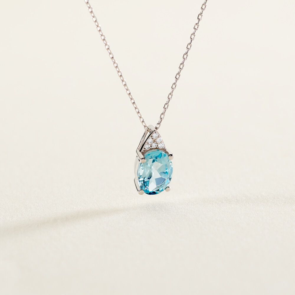 Collier Britney Or Blanc Topaze Et Oxyde De Zirconium - Colliers avec pierres Femme | Marc Orian