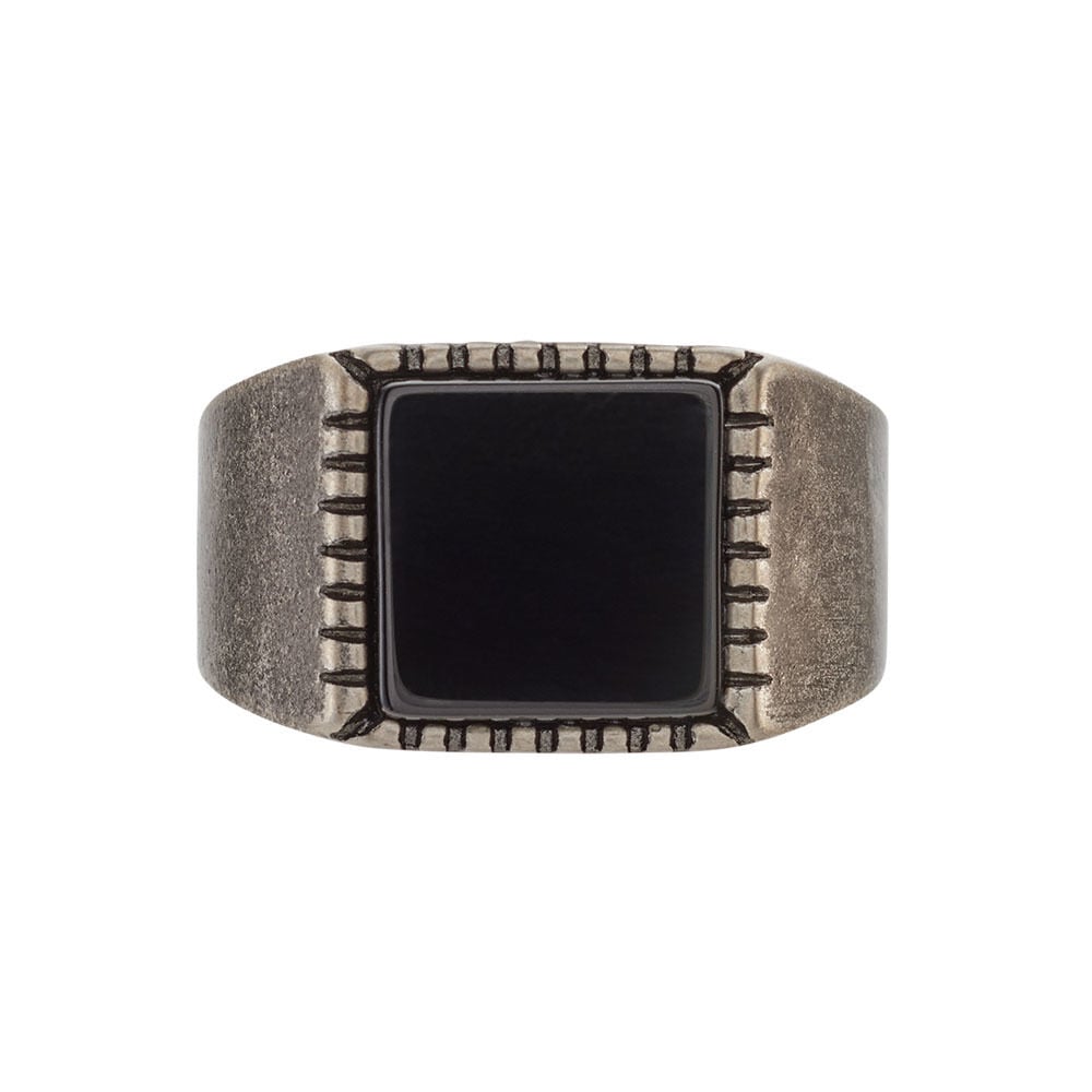 Bague Chevalière Acier Vieillit Haris Agate - Bijoux fantaisie Homme | Marc Orian