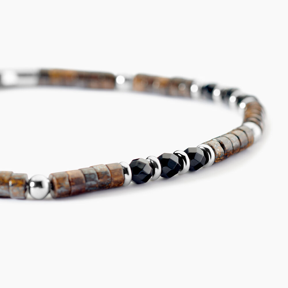 Bracelet Jourdan Acier Blanc Pierre De Synthese Bronzite Agate - Bracelets cha&icirc;nes Homme | Marc Orian