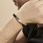 Bracelet Phebus Him Acier Blanc Cordon Noir - Bracelets cordons Homme | Marc Orian
