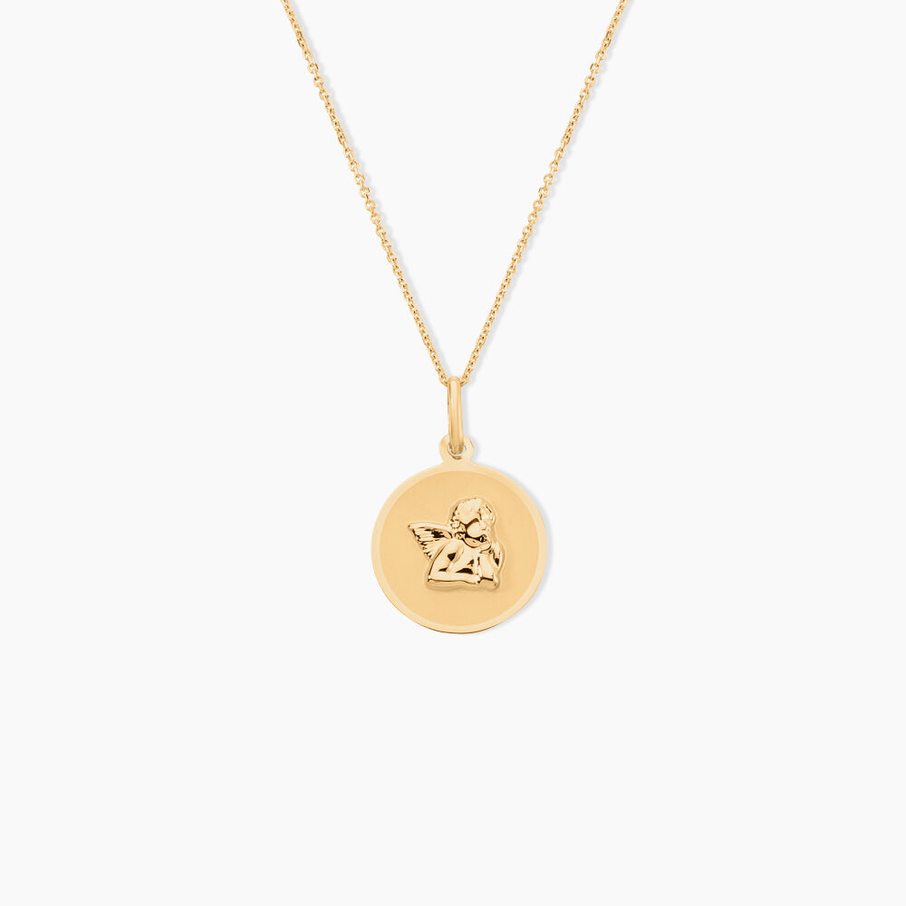 Pendentif Ange Rond Satine Or Jaune - Médailles et médaillons Famille | Marc Orian
