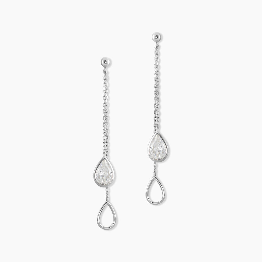Boucles D'oreilles Pendantes Emerika Or Blanc Oxyde De Zirconium - Pendantes Femme | Marc Orian