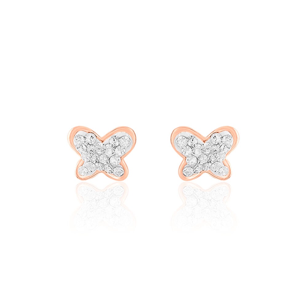 Boucles D'oreilles Puces Evaelle Papillon 0 Or Rose Strass - Puces Femme | Marc Orian