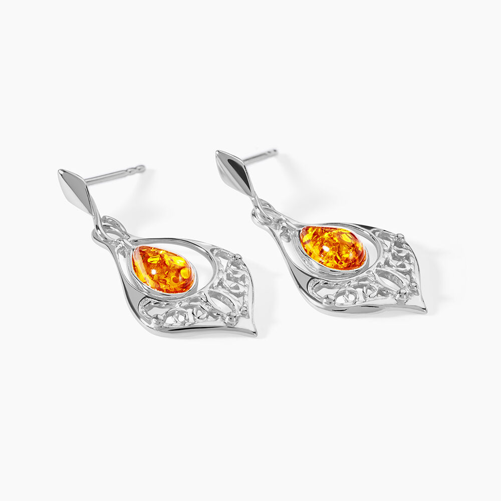 Boucles D'oreilles Pendantes Doralyn Argent Blanc Ambre - Pendantes Femme | Marc Orian