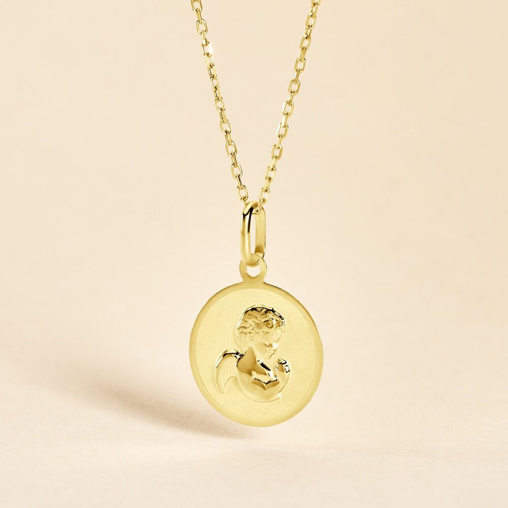 Pendentif Ange Rond Or Jaune - M&eacute;dailles et m&eacute;daillons Famille | Marc Orian
