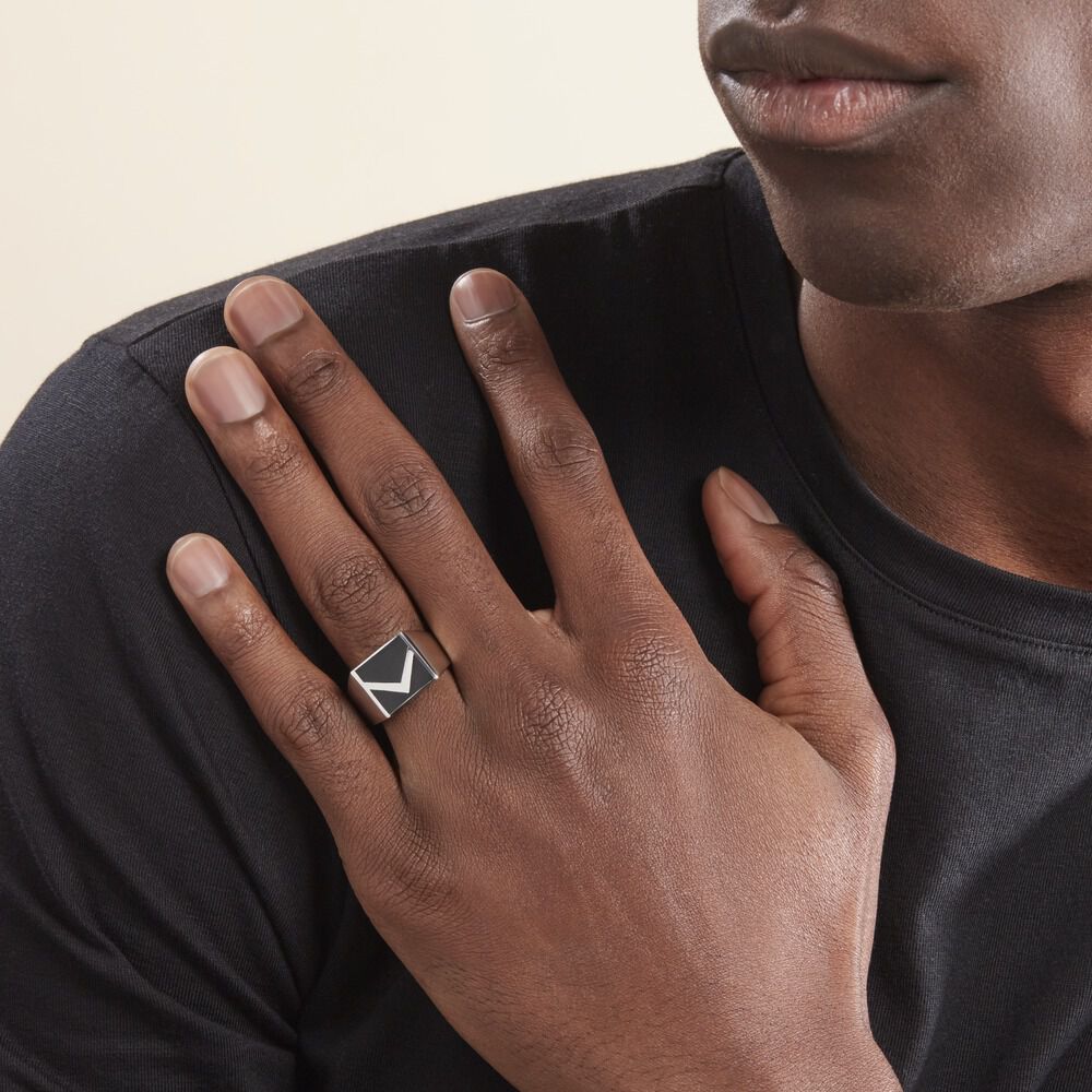 Chevalière Argent Blanc Christoffer Email - Chevalières Homme | Marc Orian