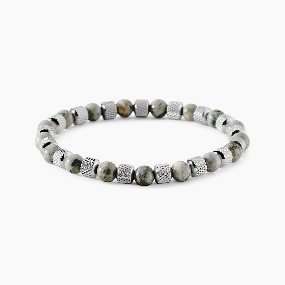 Bracelet Jourdan Acier Blanc Jaspe Africain - Bracelets cha&icirc;nes Homme | Marc Orian
