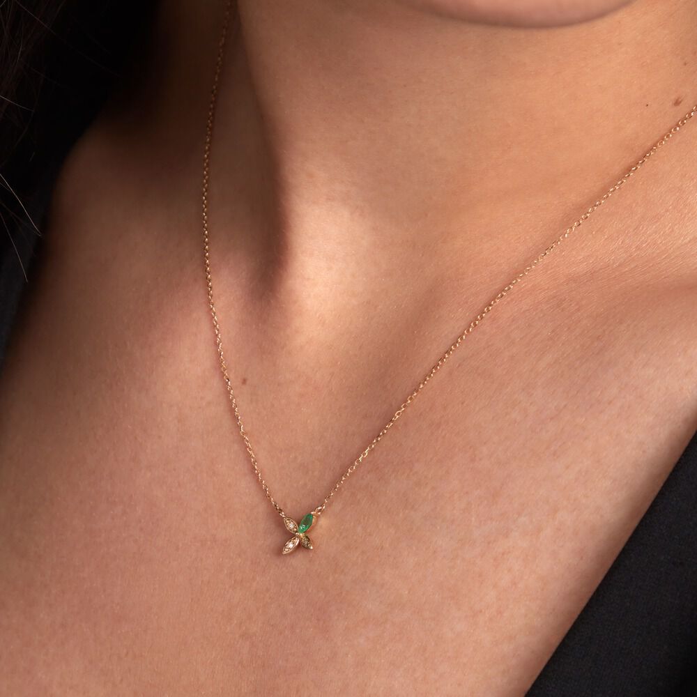 Collier Flower Power Or Jaune Emeraude Diamant - Colliers avec pierres Femme | Marc Orian
