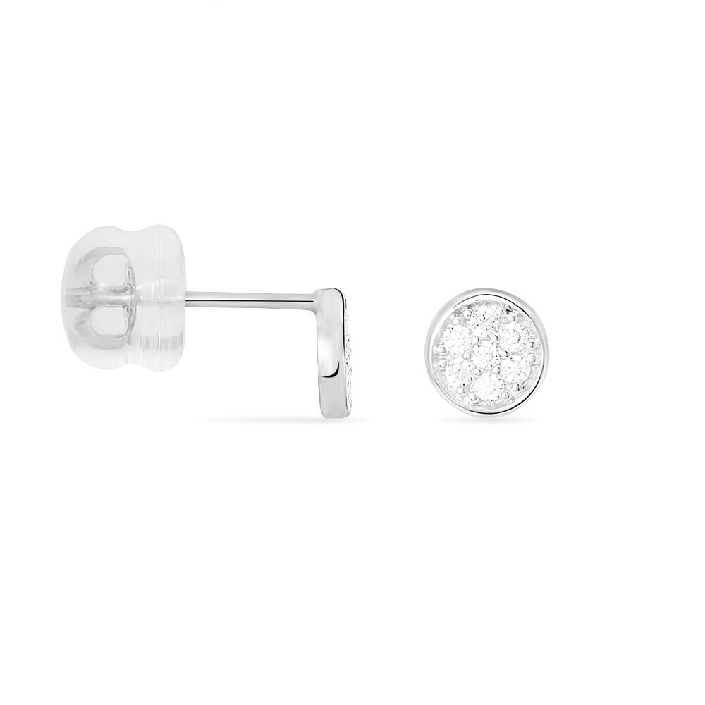 Boucles D'oreilles Puces Pastille Serti Clos Or Blanc Oxyde - Puces Femme | Marc Orian