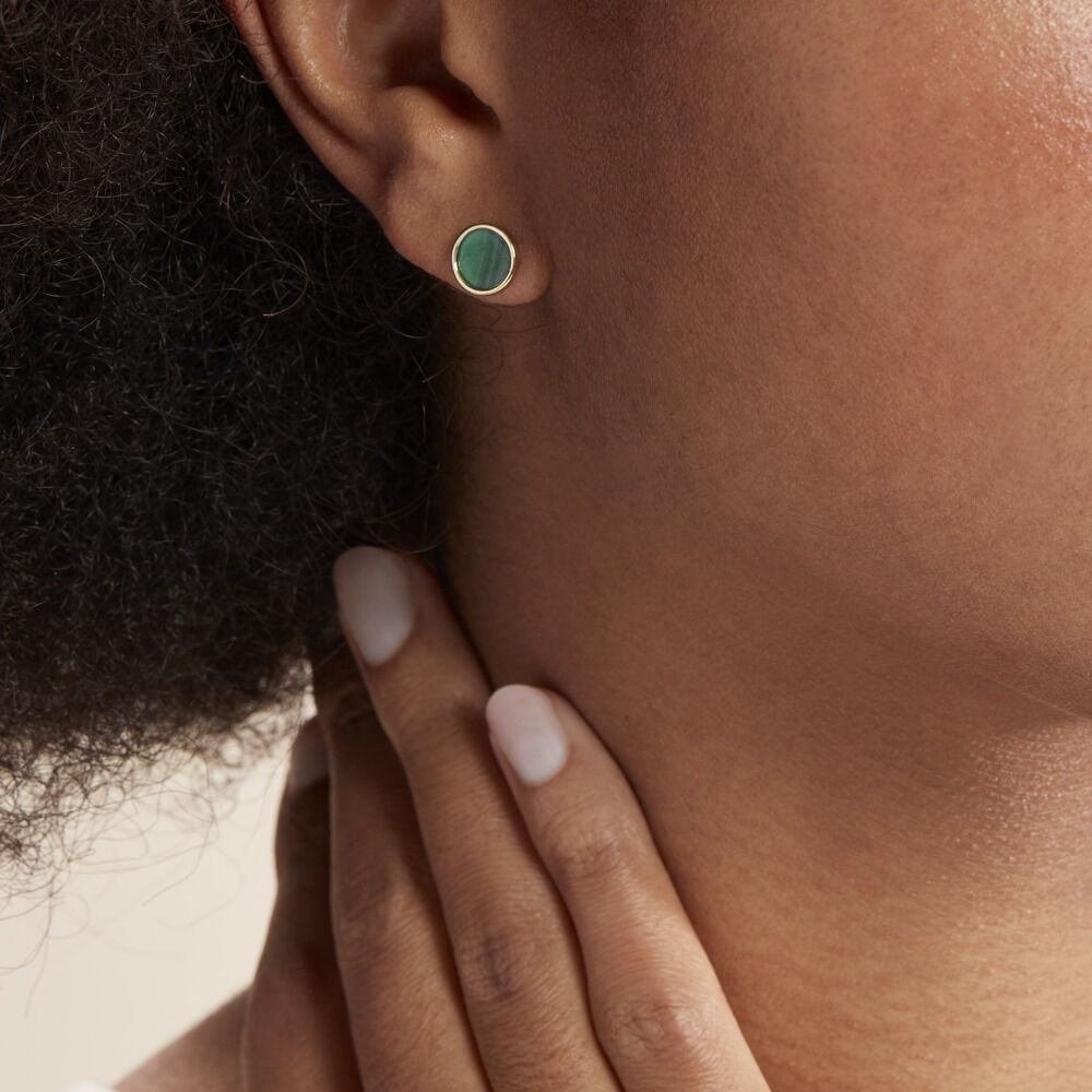 Boucles D'oreilles Puces Florica Or Jaune Malachite - Puces Femme | Marc Orian
