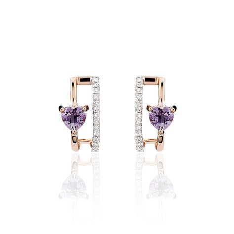 Boucles D'oreilles Puces Or Rose Amethyste Et Diamant - Puces Femme | Marc Orian