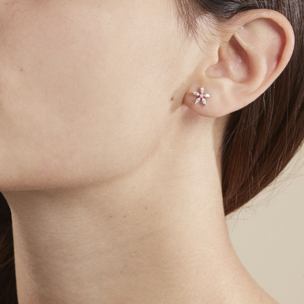Boucles D'oreilles Puces Horcia Or Blanc Oxyde De Zirconium - Puces Femme | Marc Orian