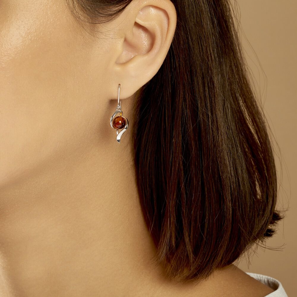 Boucles D'oreilles Pendantes Hilarionne Argent Blanc Ambre - Pendantes Femme | Marc Orian