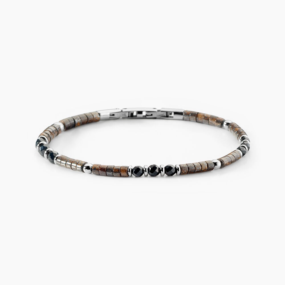 Bracelet Jourdan Acier Blanc Pierre De Synthese Bronzite Agate - Bracelets cha&icirc;nes Homme | Marc Orian