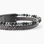 Bracelet Jourdan Cuir De Vache Gris H&eacute;matite Pierre De Lave - Bracelets cuir Homme | Marc Orian
