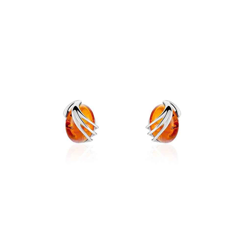 Boucles D'oreilles Argent Blanc Aleina Ambres - Puces Femme | Marc Orian