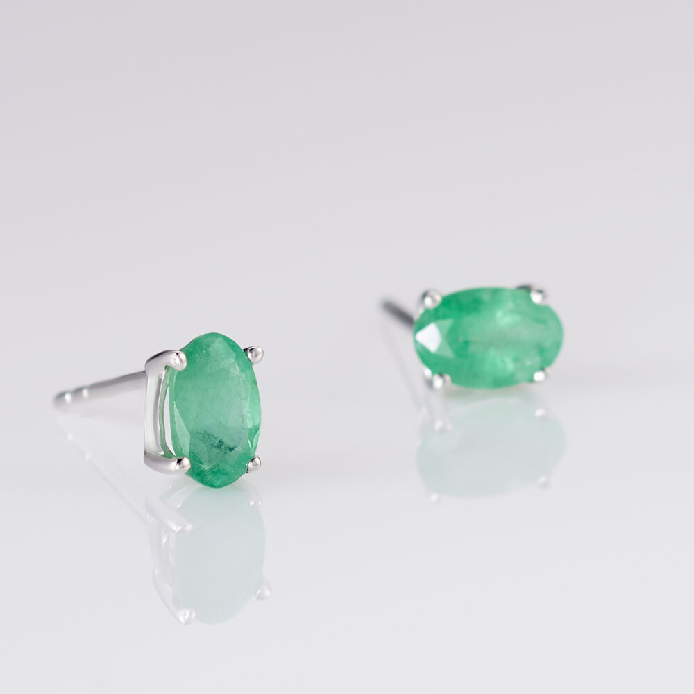 Boucles D'oreilles Puces Ovale Or Blanc Emeraude - Puces Femme | Marc Orian