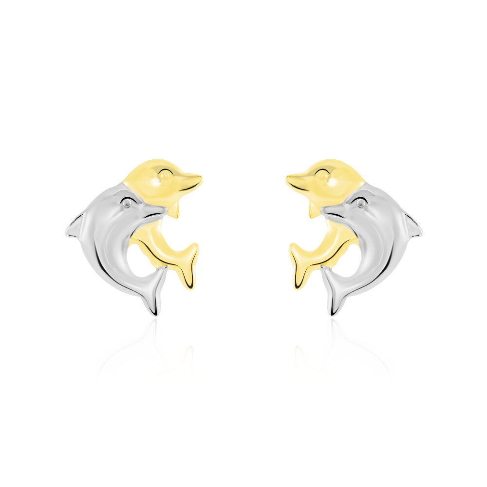 Boucles D'oreilles Puces Fulvie Double Dauphins Or Bicolore - Puces Femme | Marc Orian