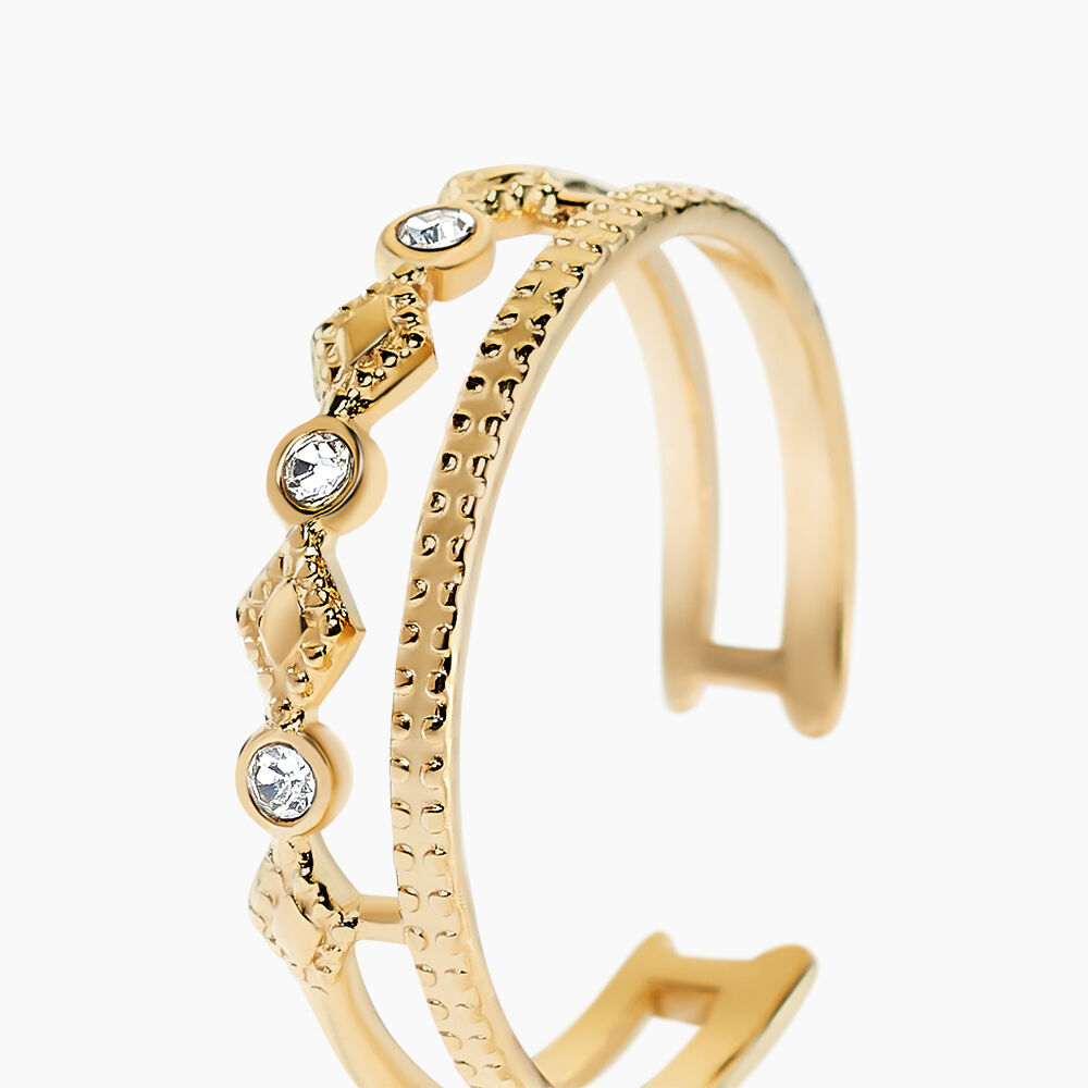 Bague Acier Doré Cristal - Bagues ajustables Femme | Marc Orian