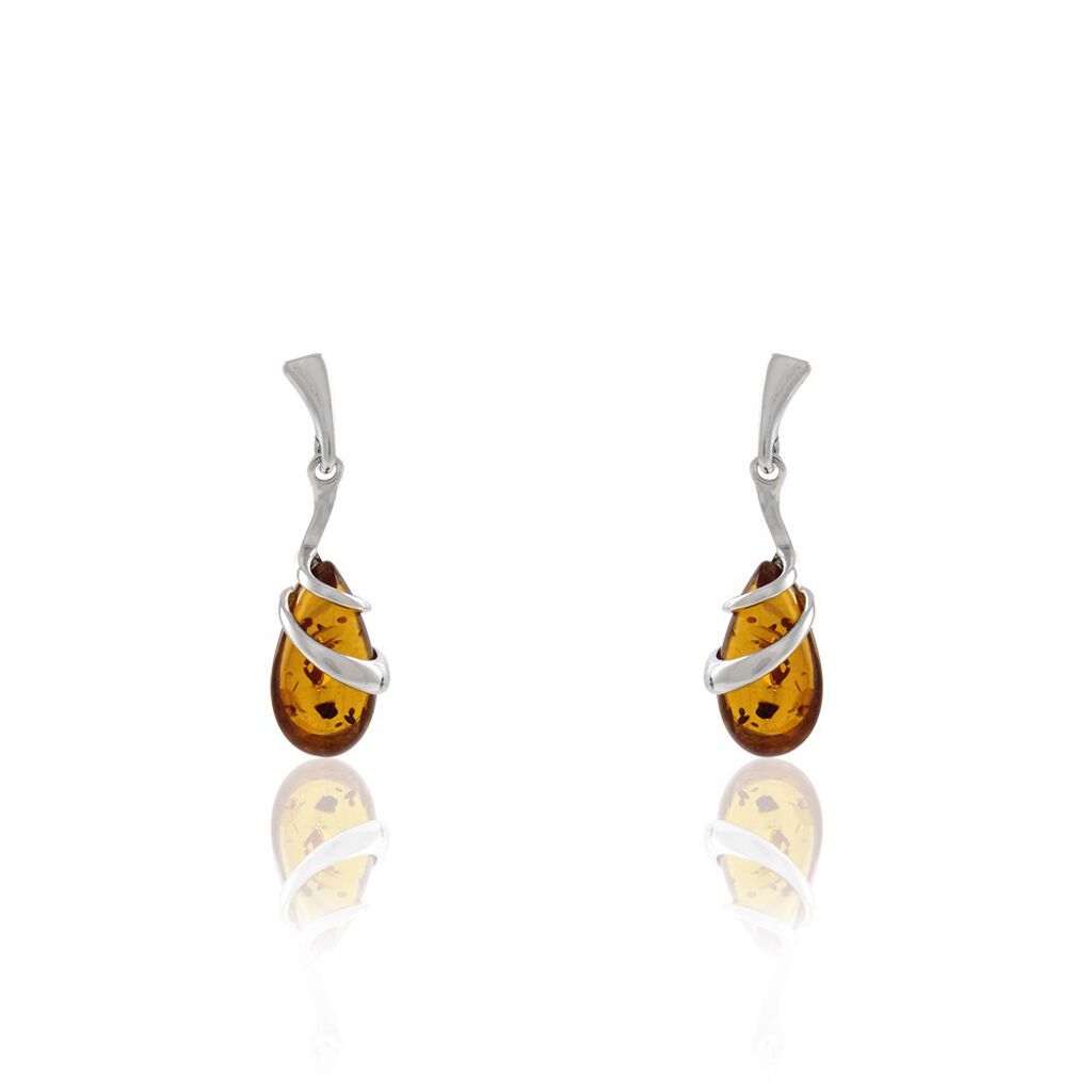 Boucles D'oreilles Pendantes Argent Blanc Melusine Ambre - Pendantes Femme | Marc Orian